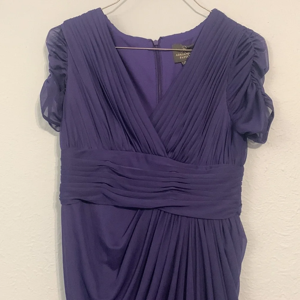 Adrianna Papell Women's Size 2P Petite Draped Ruched Mesh Maxi Dress Indigo Blue - Picture 4 of 13